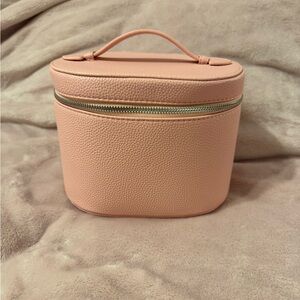 Women's Pink Vanity Case Handbag - Leatherette Travel Cosmetic Bag